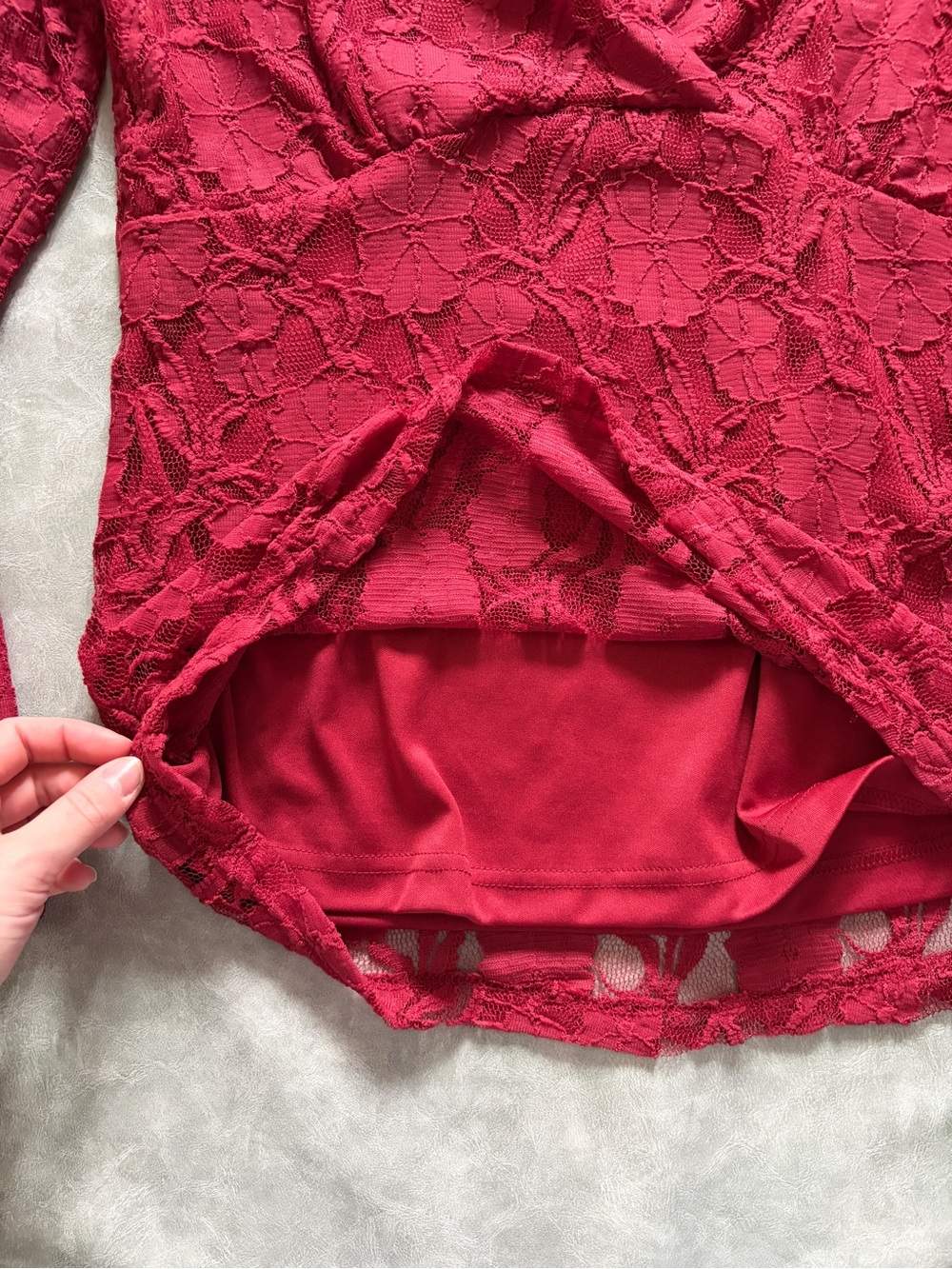 Vintage Red Lace Long Sleeve Blouse Deep V Neck Romantic Y2K Fairycore - Picture 7 of 11